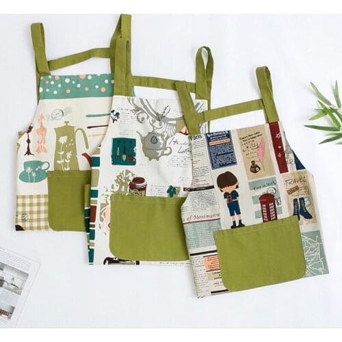 Plaid Pattern Waterproof Oil-Proof Women Kitchen Apron Cooking Baking Enlarged Pocket Cotton Pinafore House Cleaning Bib 46435