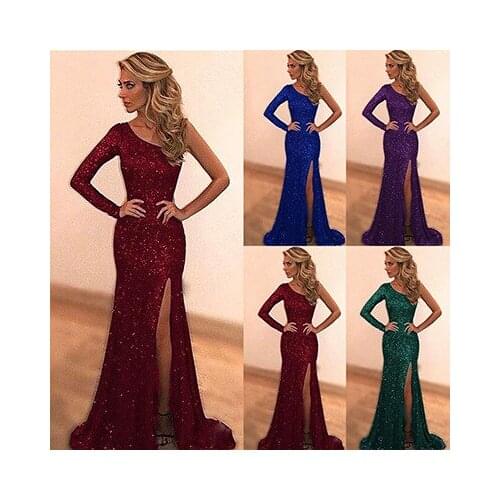 Prom Dress Sequin Side Split One Shoulder Floor Length Sexy Formal Dresses Wedding Evening Dress Dance Queen Dresses Prom Gown