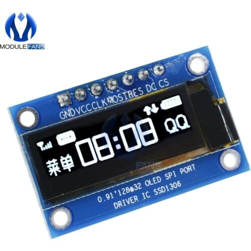 0.91 Inch SPI 128x32 White OLED LCD Display DIY Module SSD1306 Driver IC DC 3.3V-5V For Arduino PIC 0.91