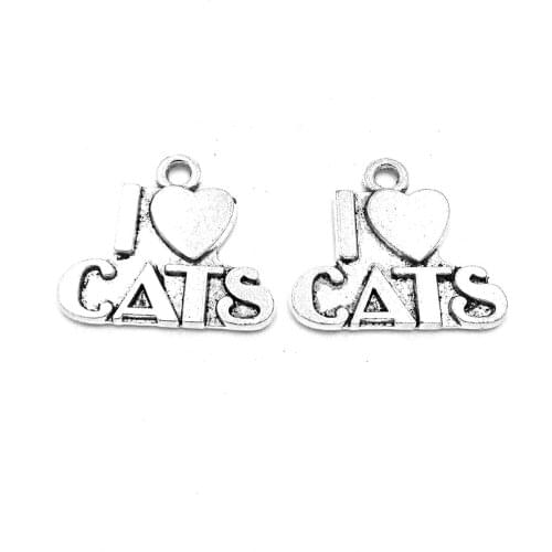 20pcs I LOVE CATS charms pendant 23x21mm antique silver ornament accessories jewelry making DIY base material