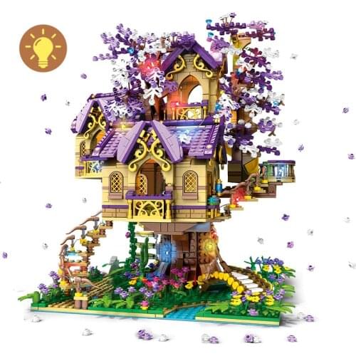2242 PCS City Street View LED Sakura Tree House MOC Building Blocks Friends Cherry Blossom Dream Garden Bricks Toys for Children