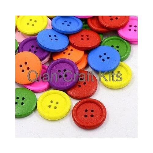 300 pcs Wooden Buttons, Round, Mixed Color, 25mm, 4-Holes painted big wood buttons