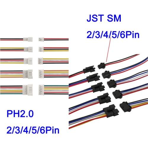 5Pair/10Pcs JST-SM PH2.0MM Male Female Plug Jack Electrical Wire Connector 10CM 15CM 20CM PH 2.0mm Plug Socket SM LED Connector