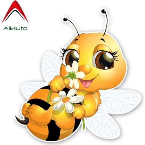 Aliauto Cartoon Car Sticker A Lovely Little Bee Accessories PVC Cover Scratch Decal for Suzuki Peugeot Skoda Volvo,14cm*15cm