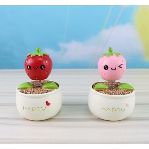 Car Ornament Resin Strawberry Flower Pot Shaking Head Car Dashboard Decoration Toy Automobile Interior Car Acccessories Gifts