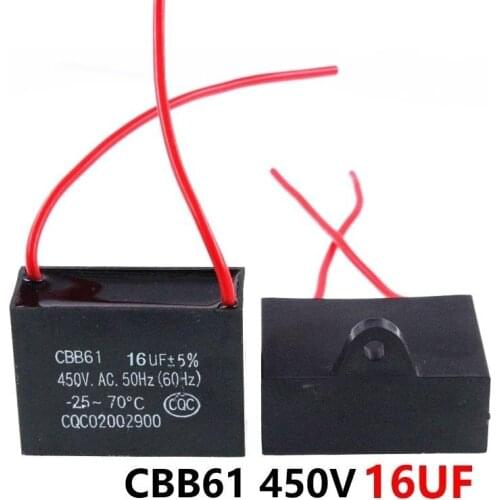 CBB61 450VAC 16UF fan starting capacitor lead length 10cm with line