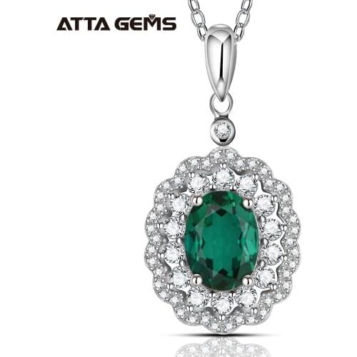 Solid 925 Sterling Silver 1.0ct Emerald Gemstone Necklace Wedding Anniversary Fine Jewelry Pendant Necklaces Wholesale Gifts