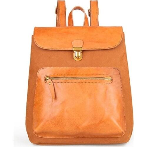 Genuine leather canvas backpack outdoor casual rucksack handbamde bags high quality