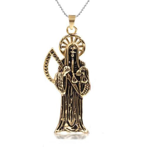 JHSL Novelty Male Men Statement The Death Skull Necklace Pendants Gold Color Stainless Steel Fashion Jewelry Gift Dropship