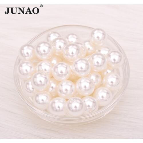 JUNAO 3 4 6 8 10 mm Sewing White Pearl Beads Round Rhinestones Plastic Crystal Beads Pearls Charm Spacer Bead for Clothes Crafts