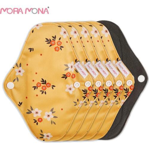 Mora Mona Fashion Pattern Bamboo Charcoal Sanitary Napkin Good Absorbent Reusable Cloth Menstrual Pad 6 Pcs