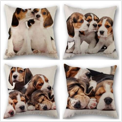Custom Beagle Cute dog Cotton Linen Square Zippered Pillow Cover For Office Family Customize Your Picture 45*45cm DIY