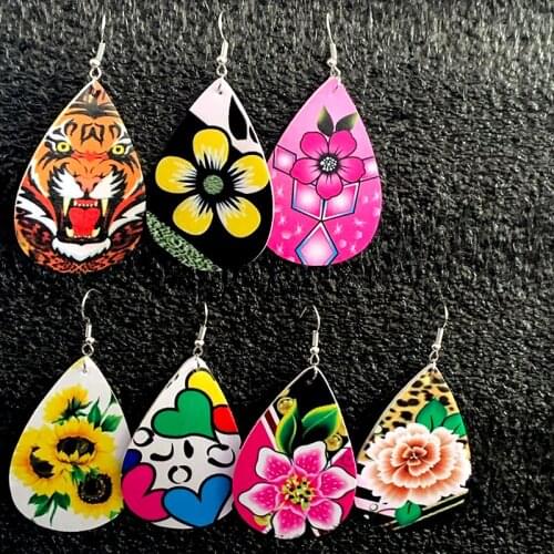 New Stlye Zebra Striped Tiger Bowknot Print Earrings Spring Flowers Leather Earrings Bulk For Woman
