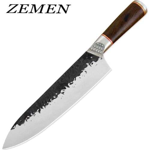 ZEMEN Hunting Knife Outdoor Survival Camping Knives Slaughter Cutlery Hiking Fishing Cleaver Ergonomic Wood Handle Kitchen Tool