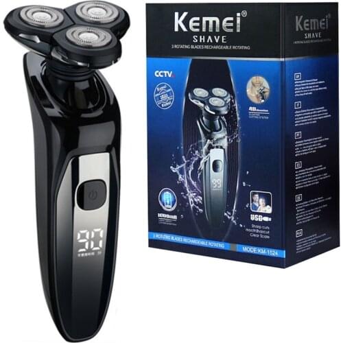 Original kemei LCD display waterproof electric shaver for men wet dry beard electric razor facial shaving machine rechargeable