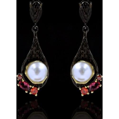 Original craftsmanship inlaid drop-shaped pearl earrings elegant and exquisite ladies wedding engagement silver jewelry