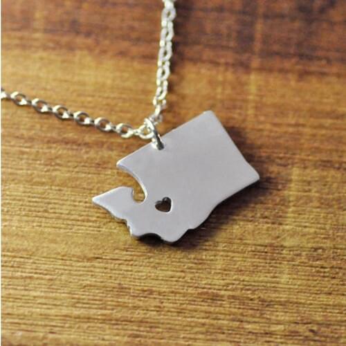SUTEYI Washington State Necklace Stainless Steel USA Map Pendant Necklace America Jewlery Accessories
