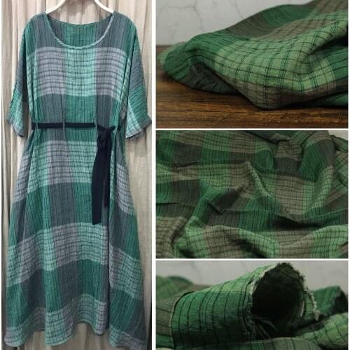 Yarn dyed green lattice fabric High-end brand flax material Fashion dress one-piece dress fabrics