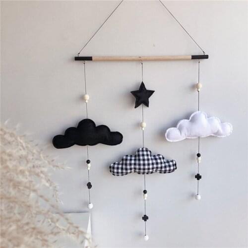 Nordic Felt Clouds Shape Kids Room Wall Hanging Decoration Wooden Stick Tassel Pendant Baby Tents Home Nursery Party Decor