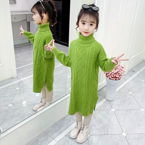 Girls Sweater Kids Babys Coat Outwear 2021 Green Beige Thicken Warm Winter Autumn Knitting Tops Pure Cotton School Childrens C