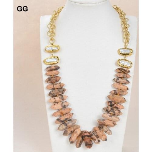 GuaiGuai Jewelry Natural Cultured White Biwa Pearl Gold Color Plated Natural Faceted Feldspars Nugget Chain Necklace For Women