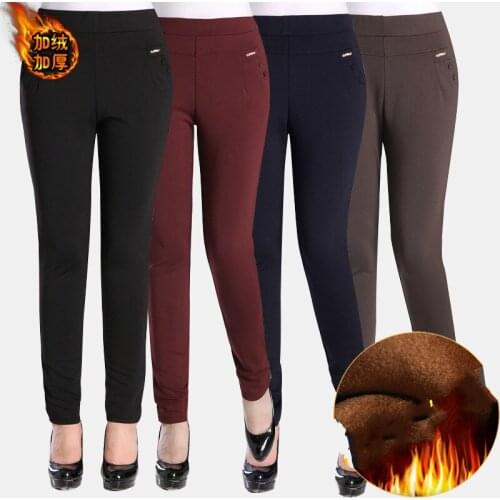 TUHAO Winter Plus Size 4XL 5XL Women Thick Womens Pant Pockets Button Bodycon Pencil Pants Casual Office Lady Warm Capris LJ60