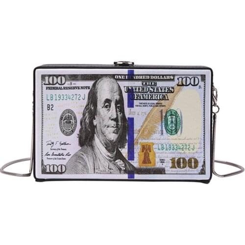 2020 Popular New Women Retro Dollar Bill Box Clutch Hundred Chain Shoulder Bags Cute Fashion Crossbody Evening Purse