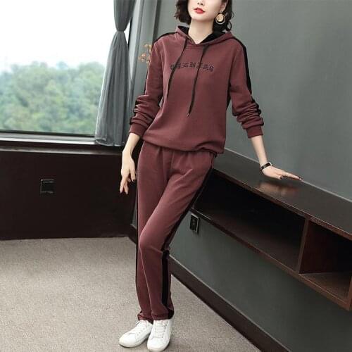Woman Two Pieces Set Female Hoodie Autumn Oversized Sweatshirt Set Lady Long Sleeve Tops Long Pants Tracksuit Suit Outfits H1101