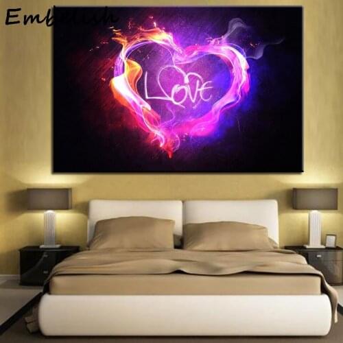 1 Pieces Modern Home Decor Pictures For Living Room Pink Purple Flame Love Heart Wall Posters HD Print Canvas Paintings