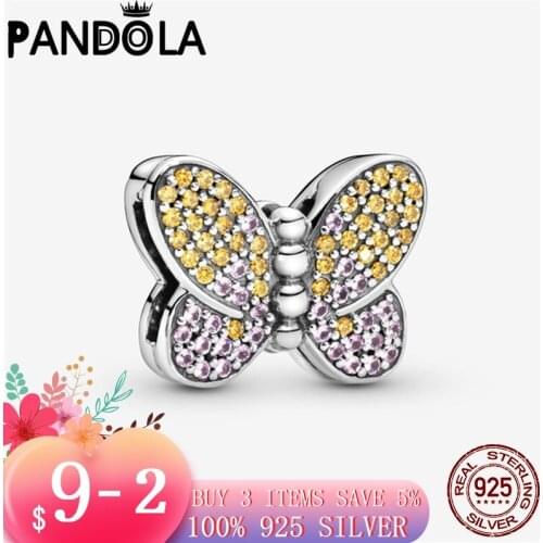 2021 new 925 Sterling Silver Pavé Butterfly Clip Charms Beads Bracelet Fit Original Pandora Bracelet DIY Jewelry For Women