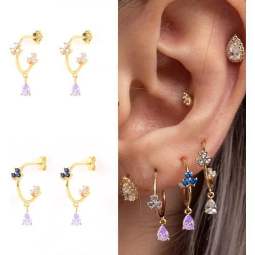 Aide 925 Sterling Silver Dangle Earring for Women 2021 Trend Pendientes Plata 925 Purple Zircon Stud Earing Girl Jewelry Brincos