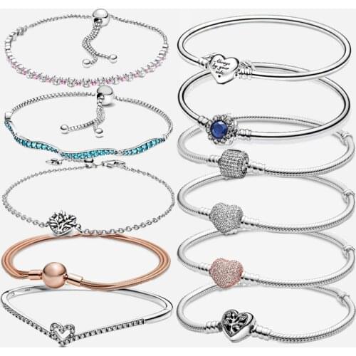 Natsuki 925 Sterling Silver Charm Bracelet Rose Golden Daisy Flower Barrel Clasp Snake Chain Sliding Bracelet Women Jewelry