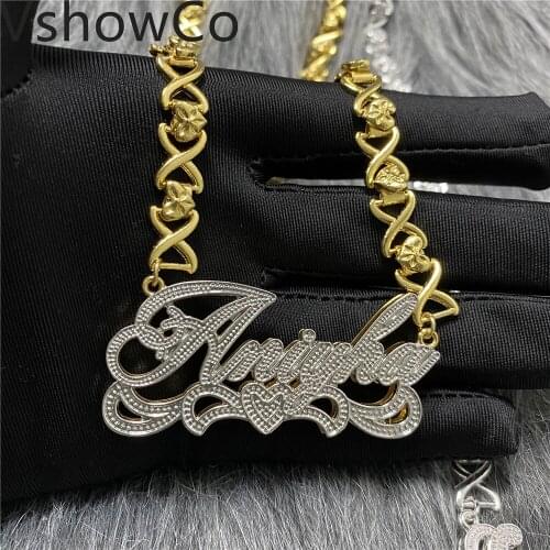 VishowCo Double Layer Customized Name XOXO Necklace Gold-plated Nameplate Fashion Personalized Necklace