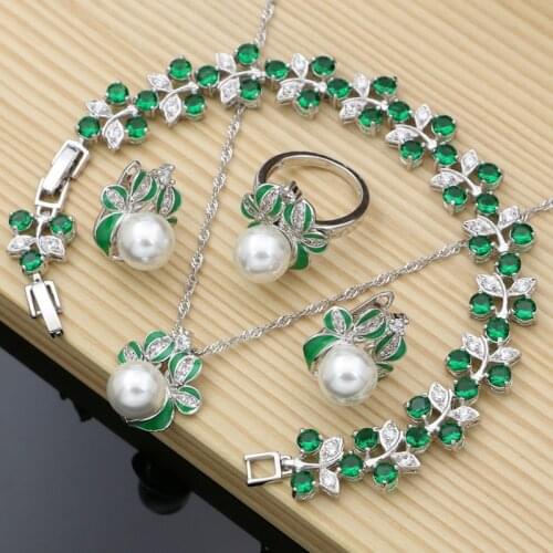 Enamel Decoration Freshwater Pearl Earrings Silver 925 Jewelry Setsfor Women Fine Jewelry Handmade Necklace Set Jewellry