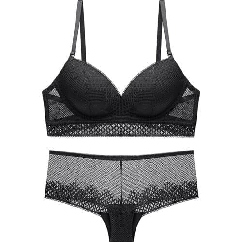 Women Sexy Push Up Bra Lace Briefs Lingerie Set Fashion French Style Seamless Wirefree Bralette Underwear Small Chest Brassiere