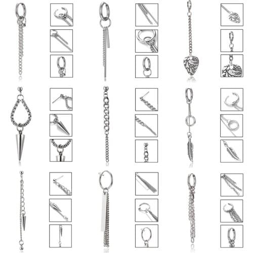 Korea Jewelry KPOP Bangtan Boy Punk Earrings Stainless Steel Tassel Long Chain Hip-hop Jewelry Hipster Rock Stud Earring