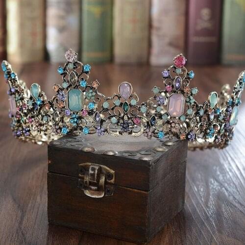 Hot Sale Vintage Baroque Luxury Colorful Crystal Full Round Tiaras and Crowns Bride Noiva Wedding Party Headbands mujer