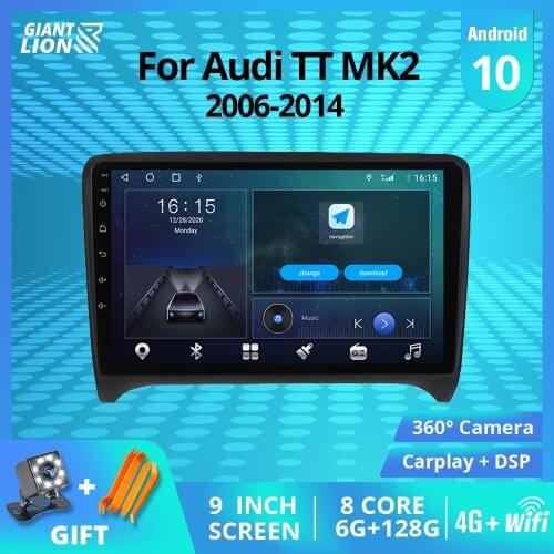 2DIN Android10 Car Radio For Audi TT MK2 2006-2014 GPS Navigation Stereo Receiver Auto Radio Car Video Car Multimedia Player IGO