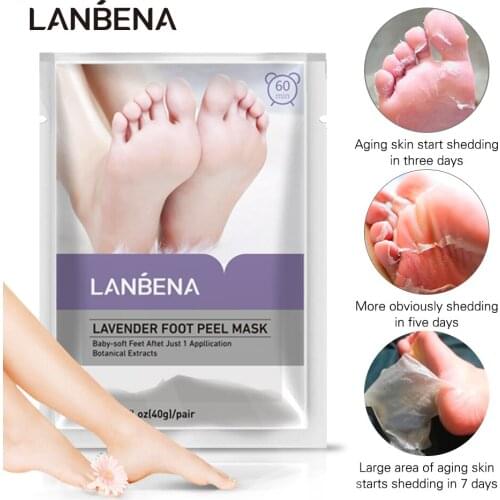 LANBENA Lavender Foot Peeling Mask Exfoliating Pedicure Socks Exfoliation Feet Mask Remove Dead Skin Heels Foot Care in 7 Days