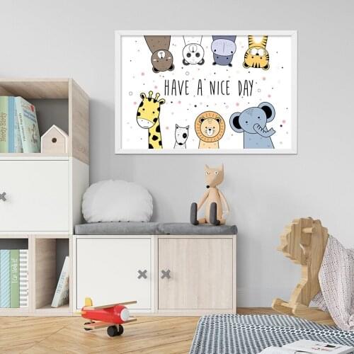 Cartoon Animals Nursey Wall Art Painting Rainbow Poster Baby Room Canvas Prints Bedroom Decor Pictures