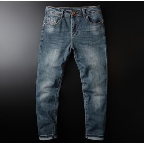 2020 Spring New Mens Vintage Blue Stretch Jeans High Quality Business Casual Regular Fit Denim Pants Male Brand Trousers