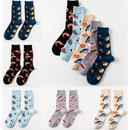 Men Women Seafood Series Cotton Crew Socks Shrimp Squid Oysters Harajuku Hosiery