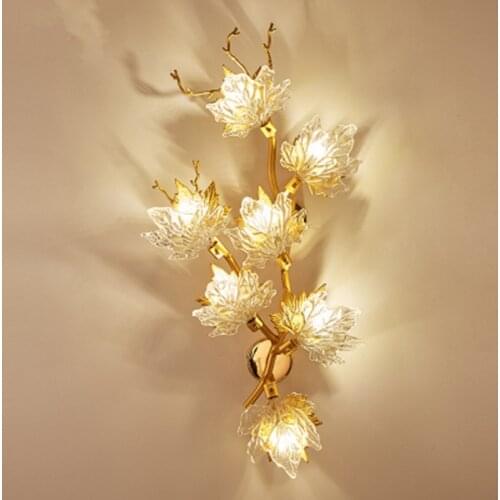 New modern crystal wall lamp designer maple leaf wall lamp light luxury creative gold living room lamp hotel decoration LED lamp
