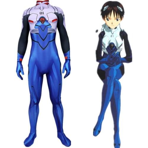 Wholesale Japanese Anime EVA Ikari Shinji Jumpsuits Cosplay Costume Adult Kids Overall Fullbody Battle Zentai Drop Ship Bodysuit