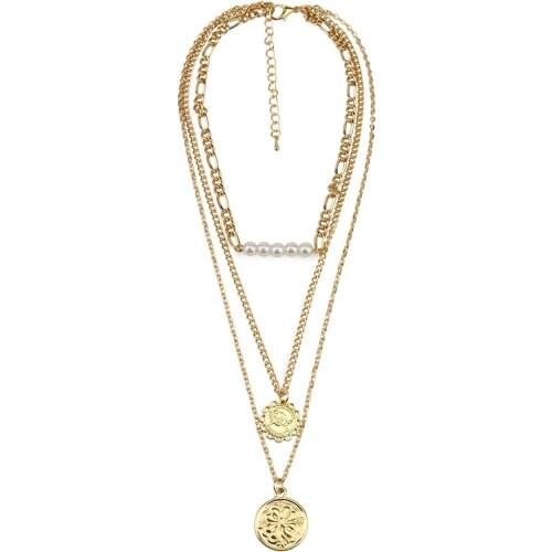 Necklace for women Gold Portrait Coin Pearl Pendant Bohemia chain around the neck 02020 Jewelry chains around the neck trinket