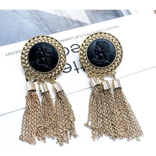 Geometric Tassel Chain Black Resin Popular Earring