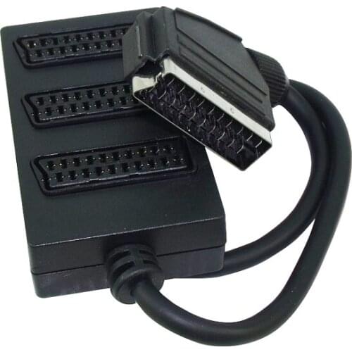 SCART DISTRIBUTOR 3 PCS BLACK (1 MALE-3 FEMALE SCART)