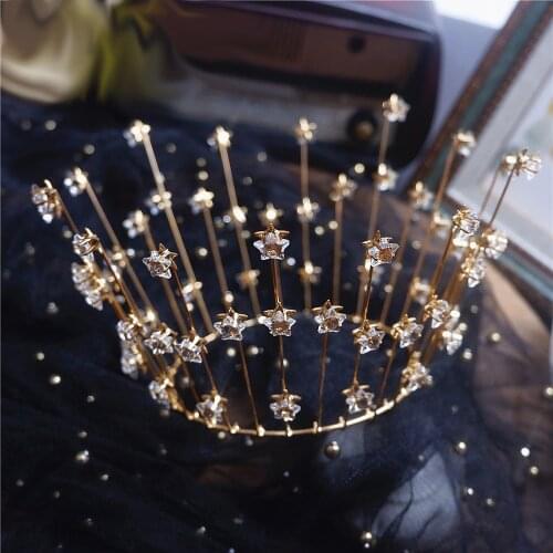 Luxury Shining Wedding Bridal Diadem Crowns Elegance Star Hair Accessories Pentagram Tiaras for Women Girl Wedding Party