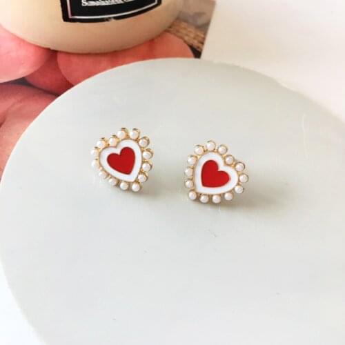 S925 Needle Love pearl simple contrast color fresh temperament ins wind earrings