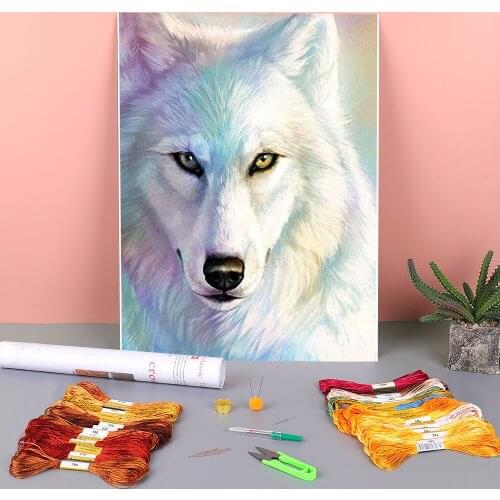 Animal Dog Husky Printed Fabric 11CT Cross-Stitch Patterns DIY Embroidery DMC Threads Handmade Sewing Needlework Decor